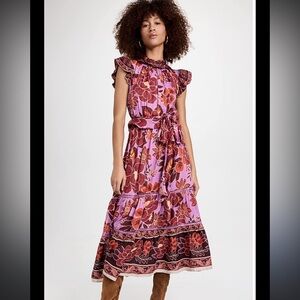 Farm Rio Sweet Floral Lilac Midi Dress